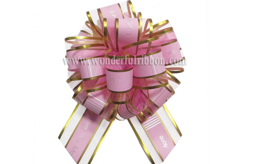 5in love-printed organza ribbon Pom Pom Pull Bow